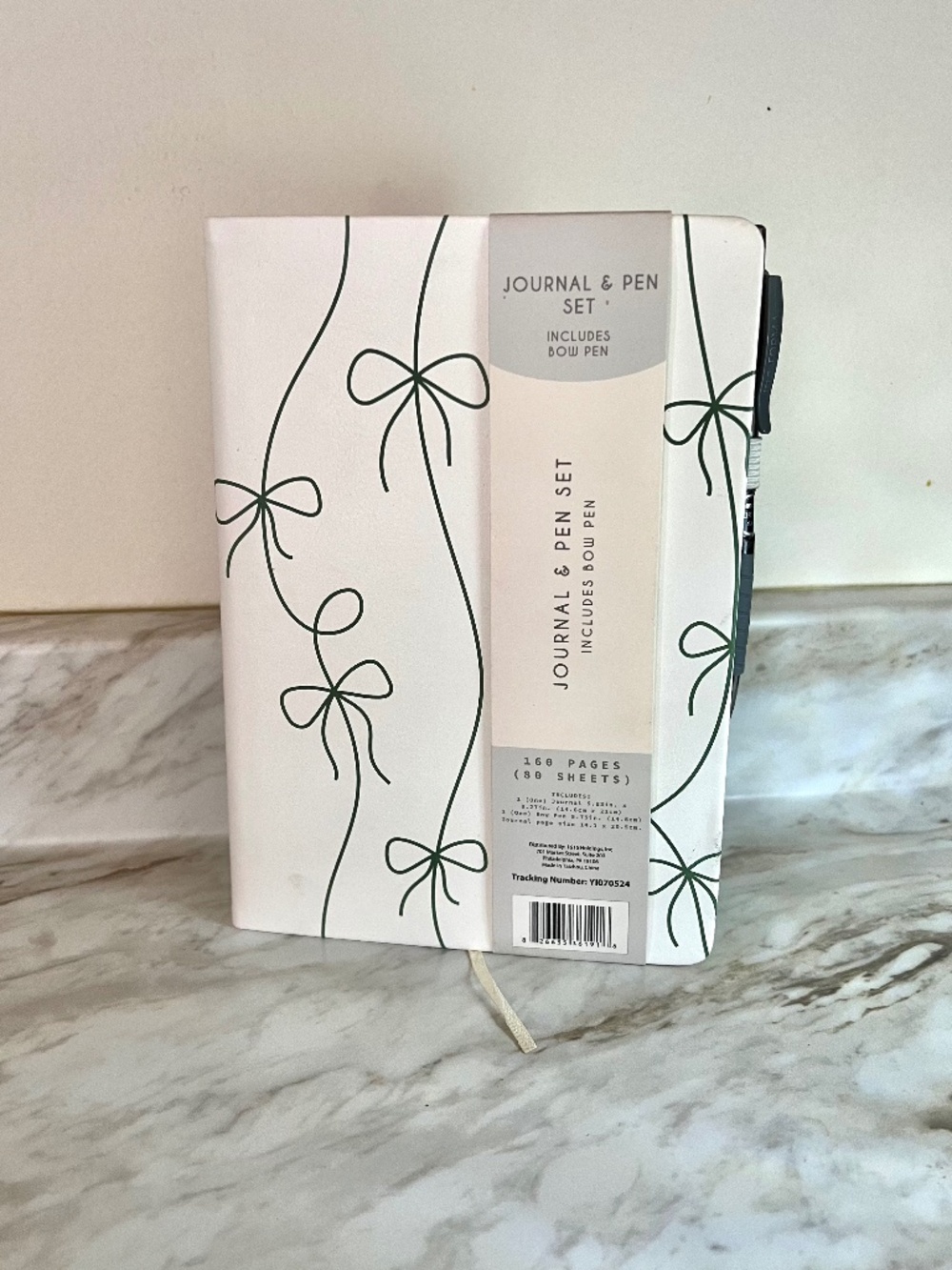 🪞NWT journal book and pen set bow printed ivory sage stationary set